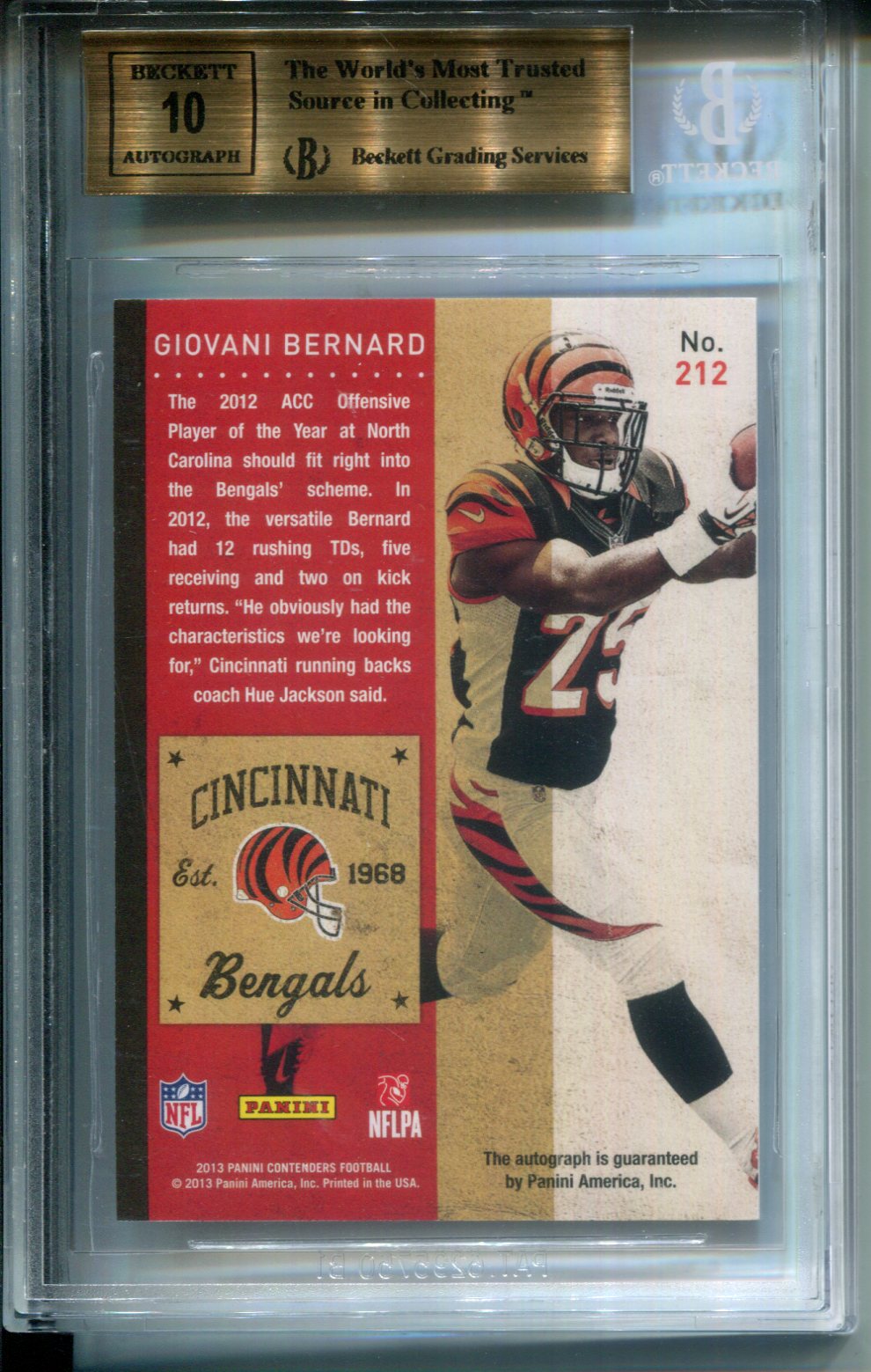 2013 Panini Contenders Cracked Ice #2/21 AUTO Giovani Bernard #212A BGS 9.5