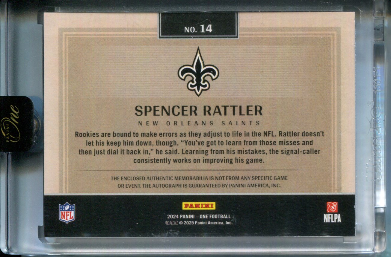 2025 Panini One Spencer Rattler #14 Autograph Patch 3 / 5 RC