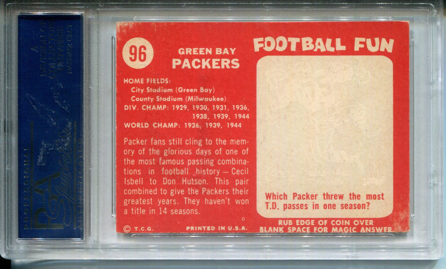 1958 Topps Green Bay Packers Team #96 PSA 5
