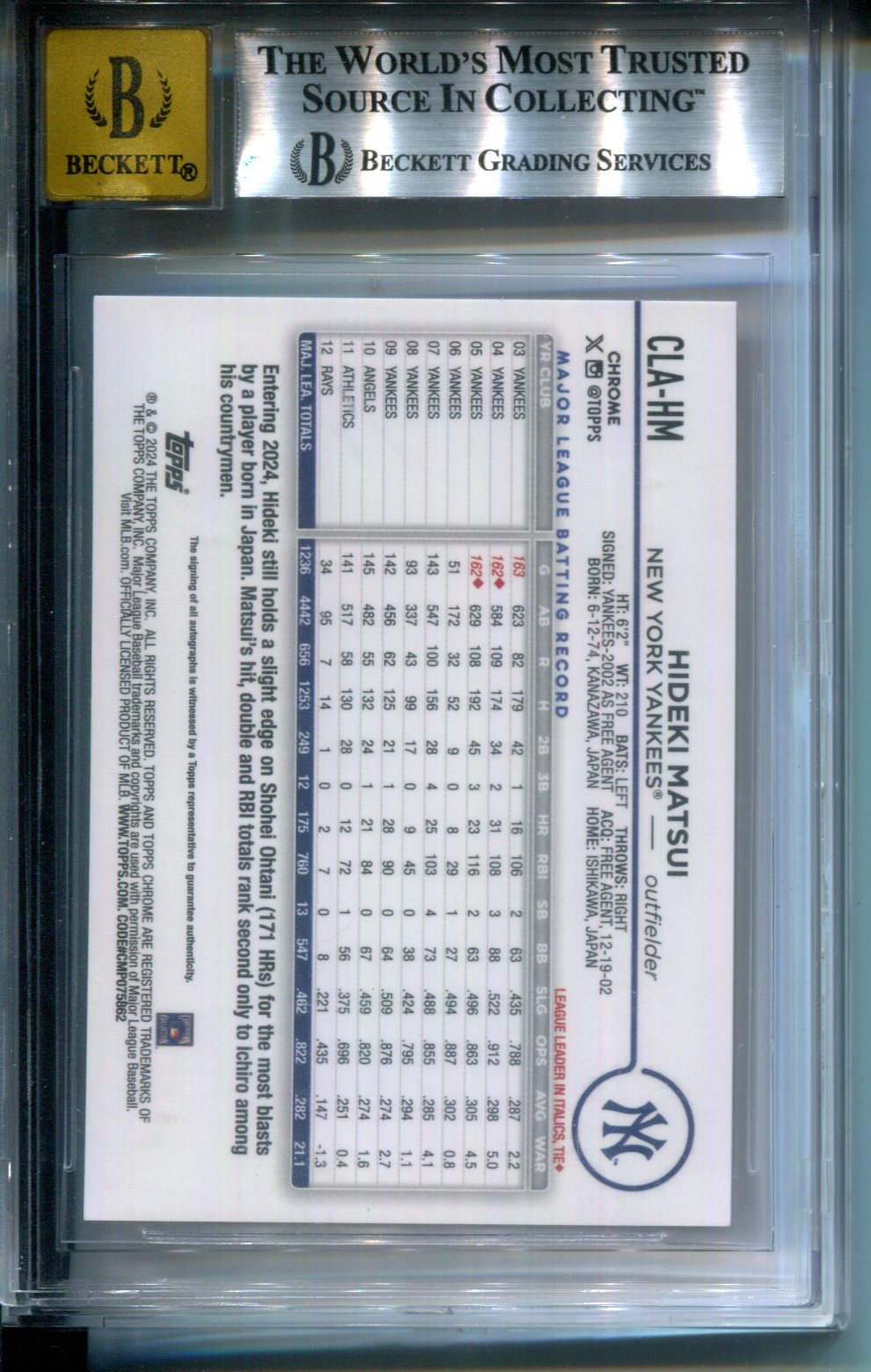 2024 Topps Chrome Legend AUTO Orange Refractor Hideki Matsui #7/25 BGS 9