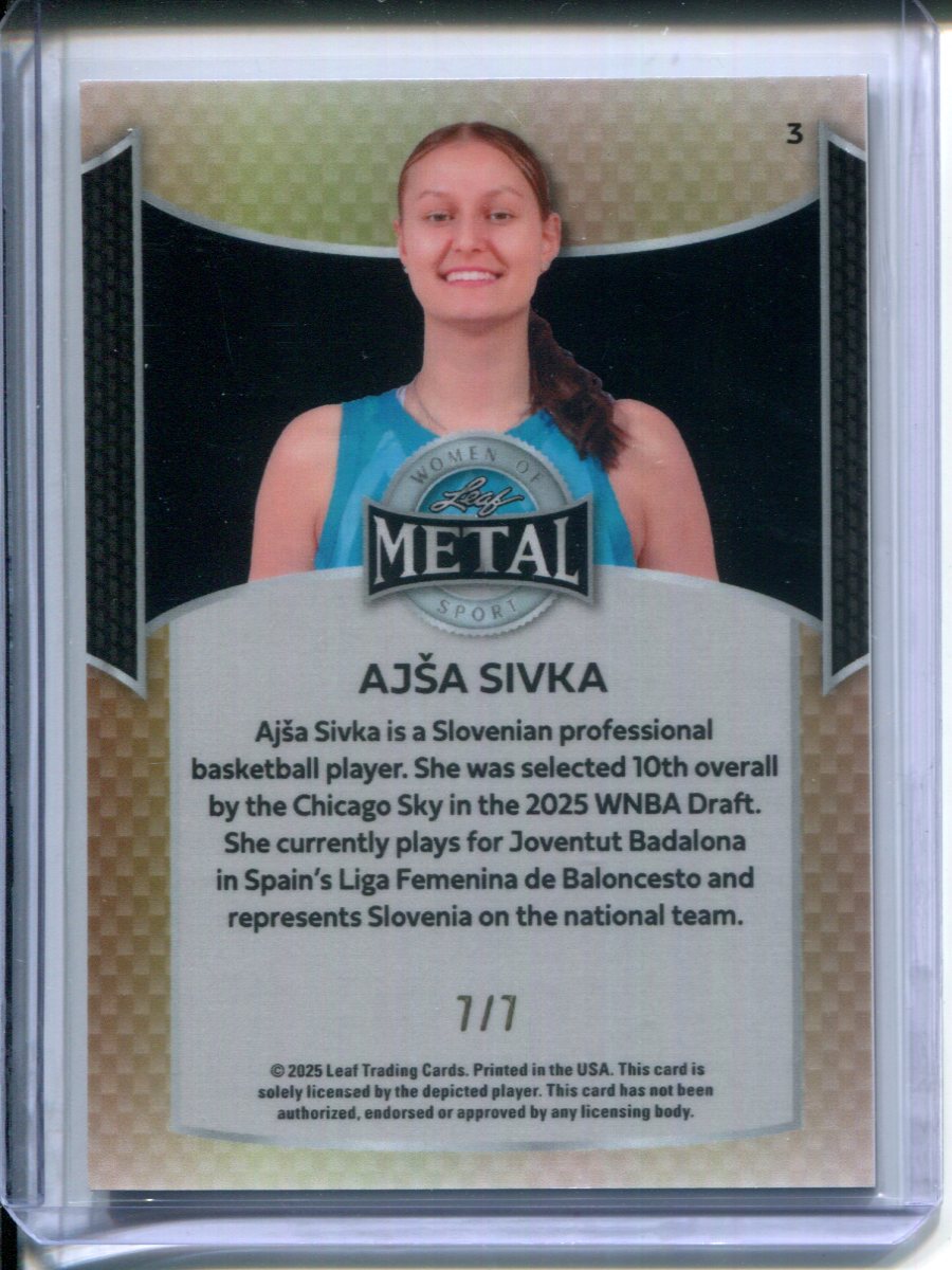 2025 Leaf Metal Women of Sport Ajša Ajsa Sivka #3 Orange PRIZM #7/7 WNBA Chicago