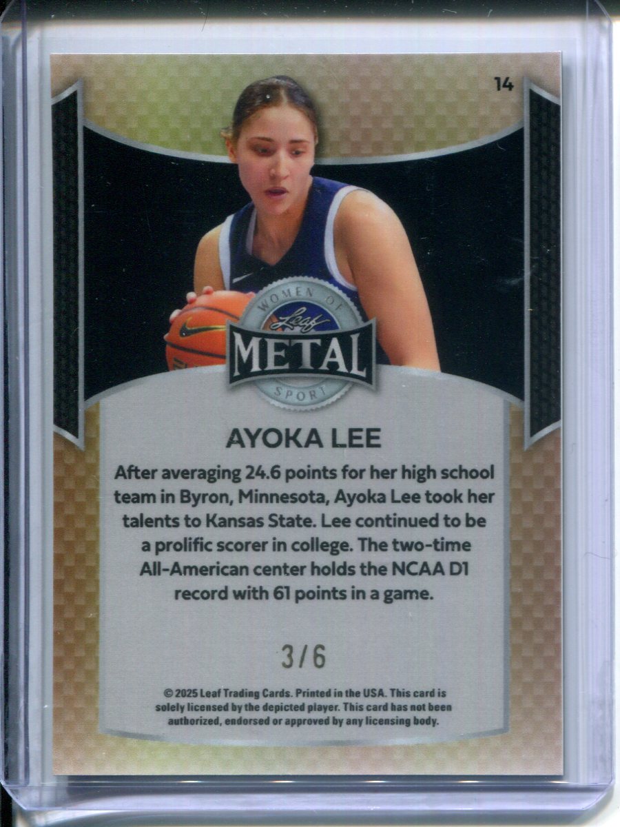 2025 Leaf Metal Sports Ayoka Lee #14 Purple Prizm #3/6 KANSAS STATE Color Match