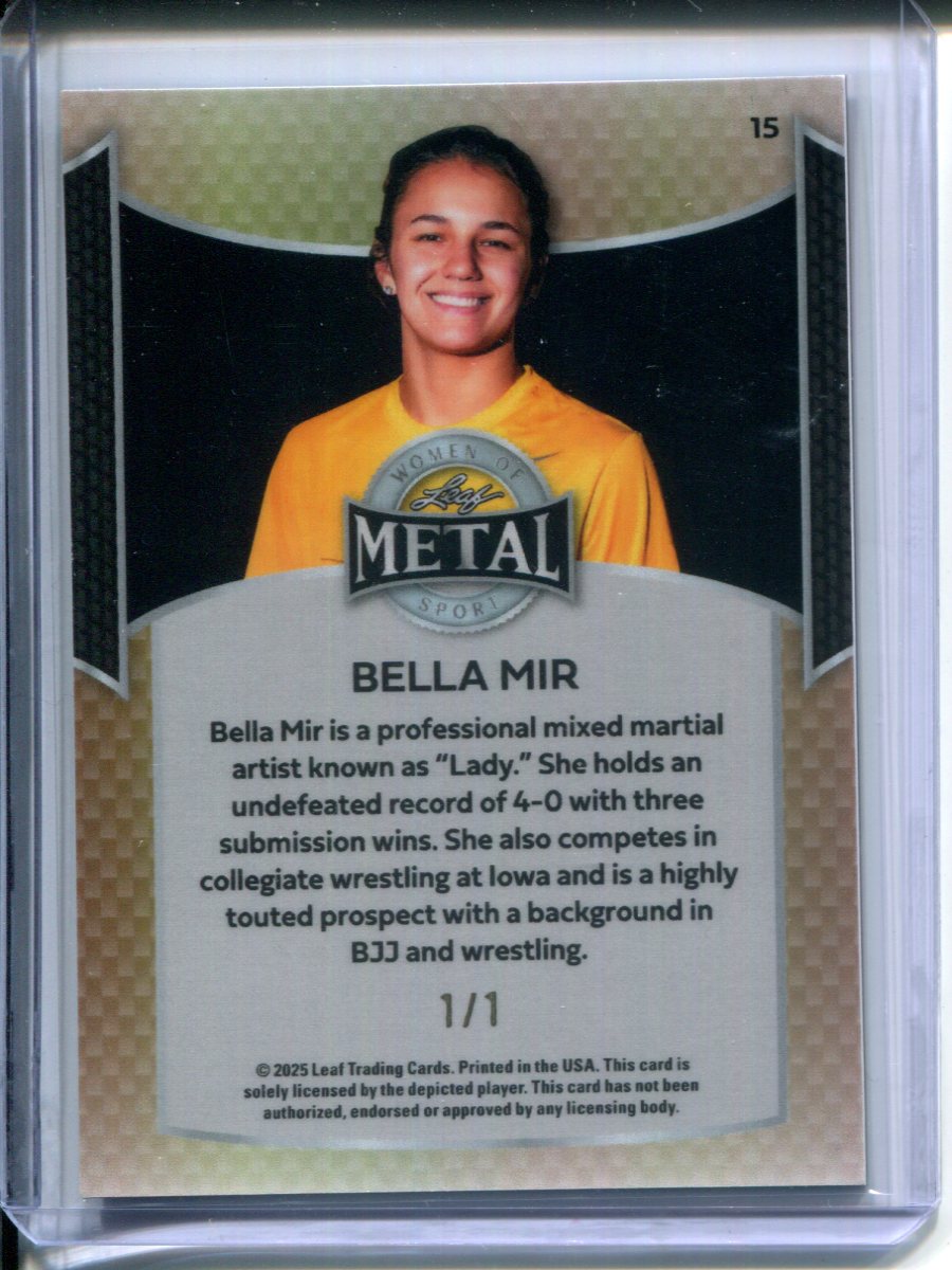 2025 Leaf Metal Women of Sport Bella Mir #15 PINK ICE #1/1 IOWA Wrestling