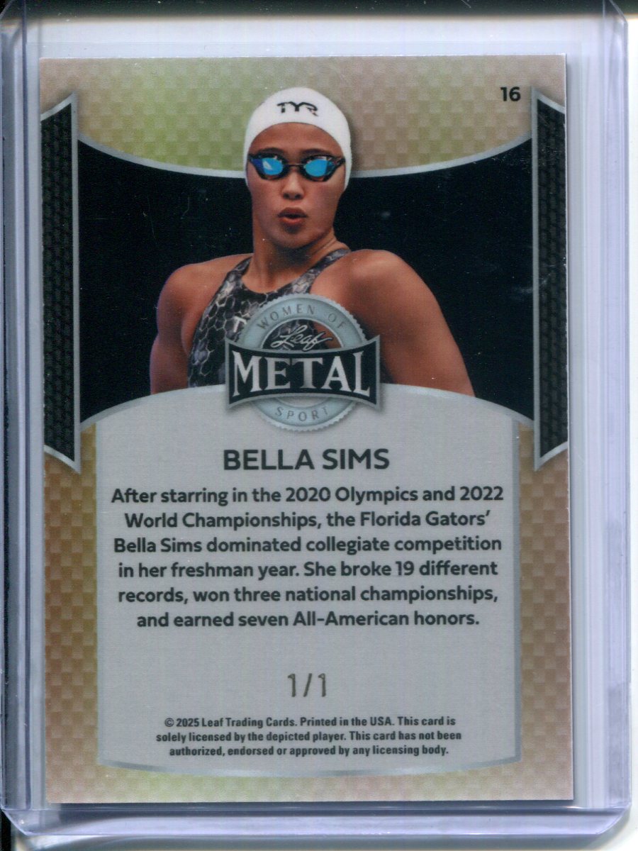 2025 Leaf Metal Women of Sport Bella Sims #1/1 Red Gold Vinyl Superfractor USA