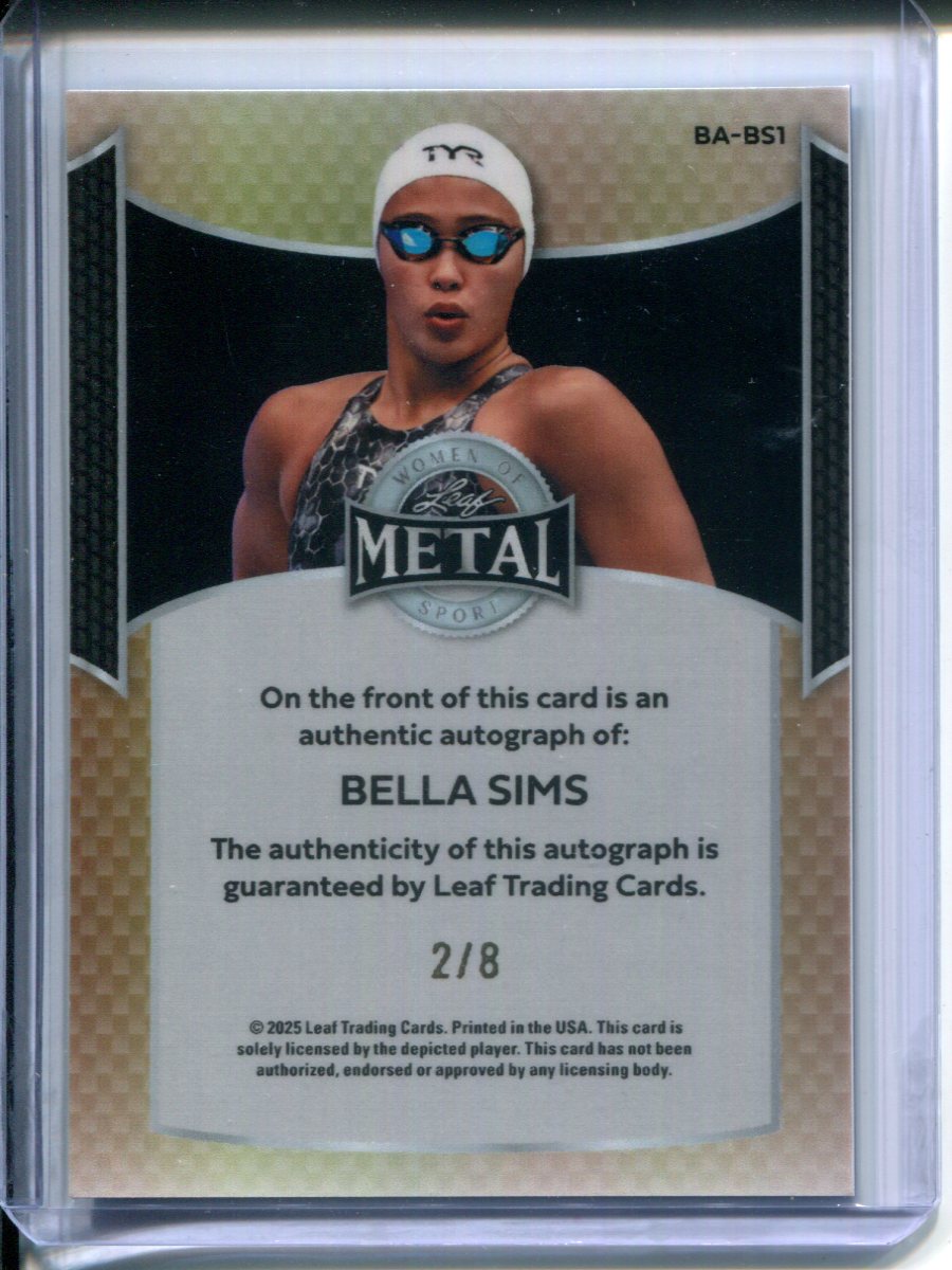 2025 Leaf Metal Women of Sport Bella Sims #2/8 Blue Prizm USA Swimming AUTO