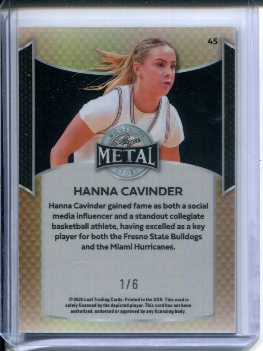 2025 Leaf Metal Women of Sport Hanna Cavinder #45 Purple Prizm #1/6 Fresno State