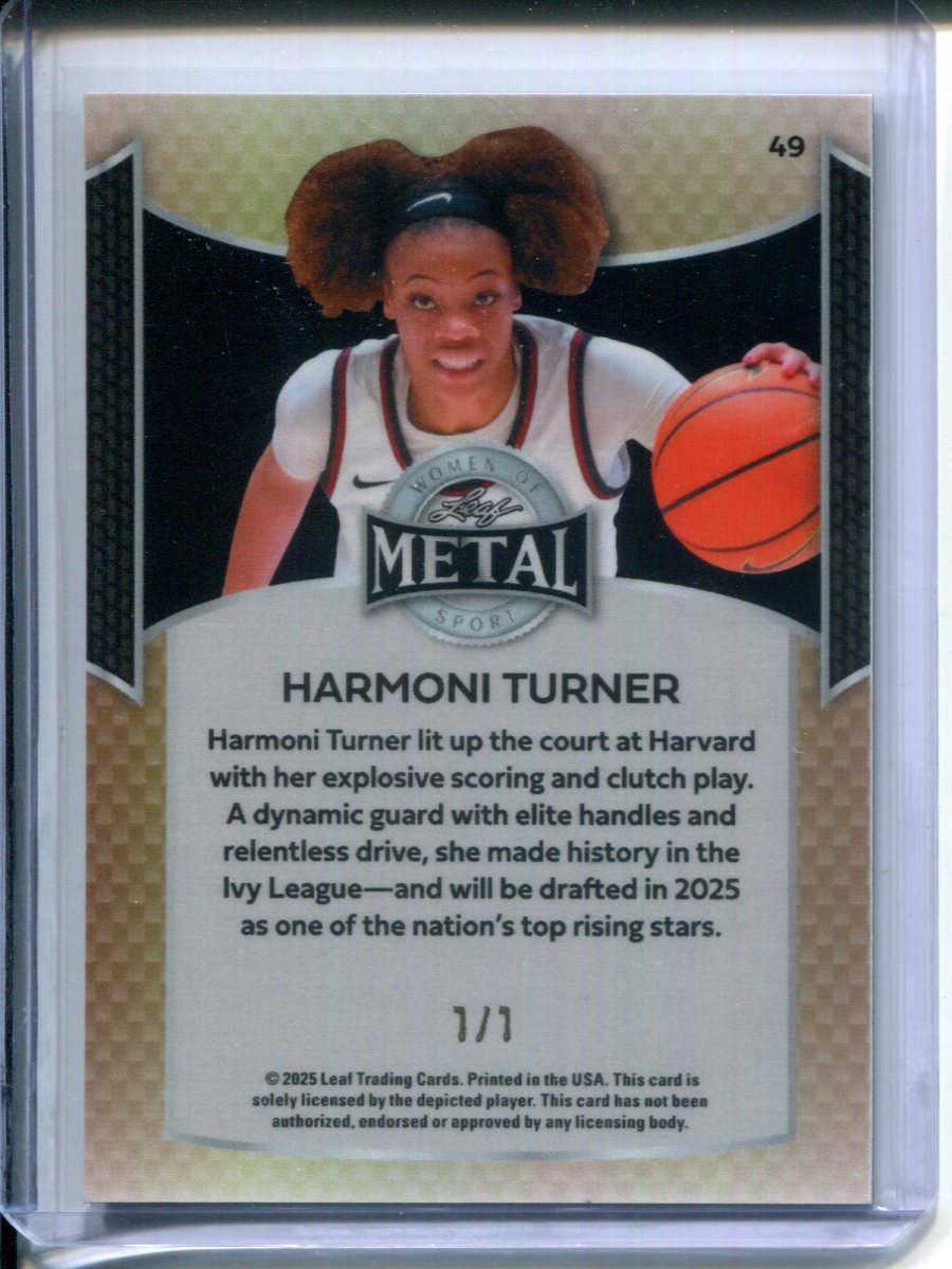 2025 Leaf Metal Women of Sport Harmoni Turner #49 GREEN #1/1 HARVARD Basketball