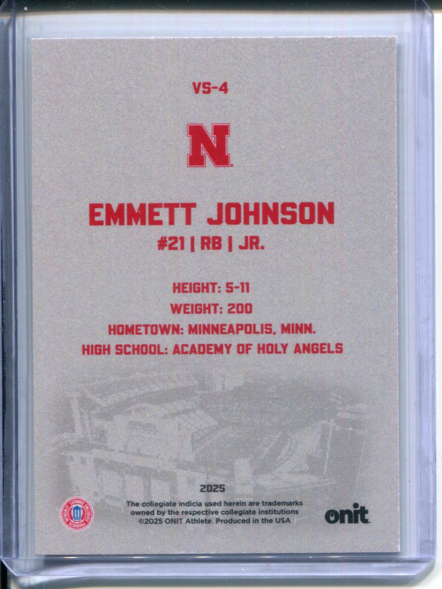 2025 Onit Nebraska Cornhuskers Football Emmett Johnson #VS-4 Embossed Varition