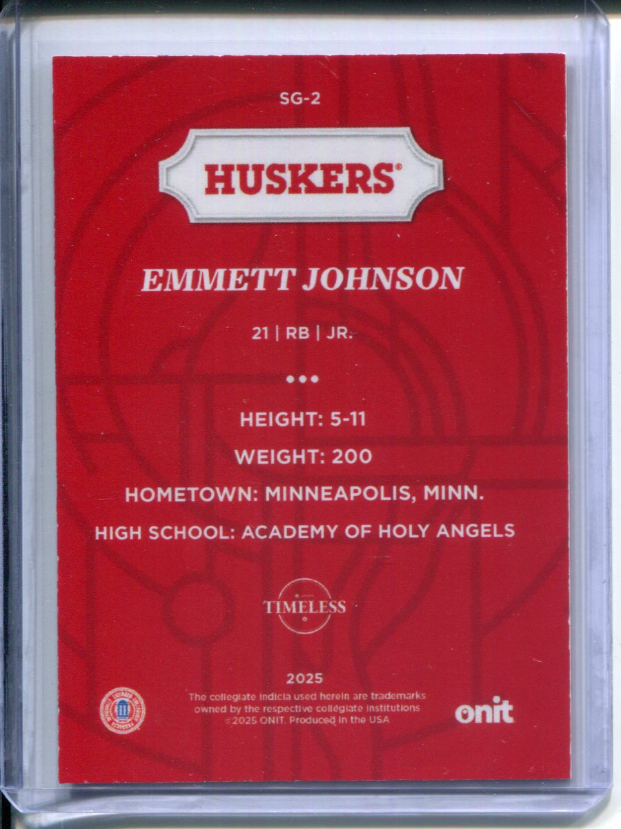 2025 Onit Timeless Nebraska Cornhuskers Football Emmett Johnson #SG-2 GOLD #2/20
