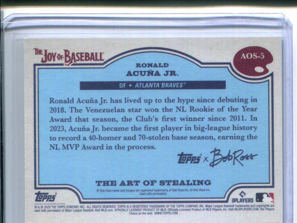 2025 Topps Bob Ross The Joy of Baseball Art Stealing Ronald Acuña Jr. #16/50