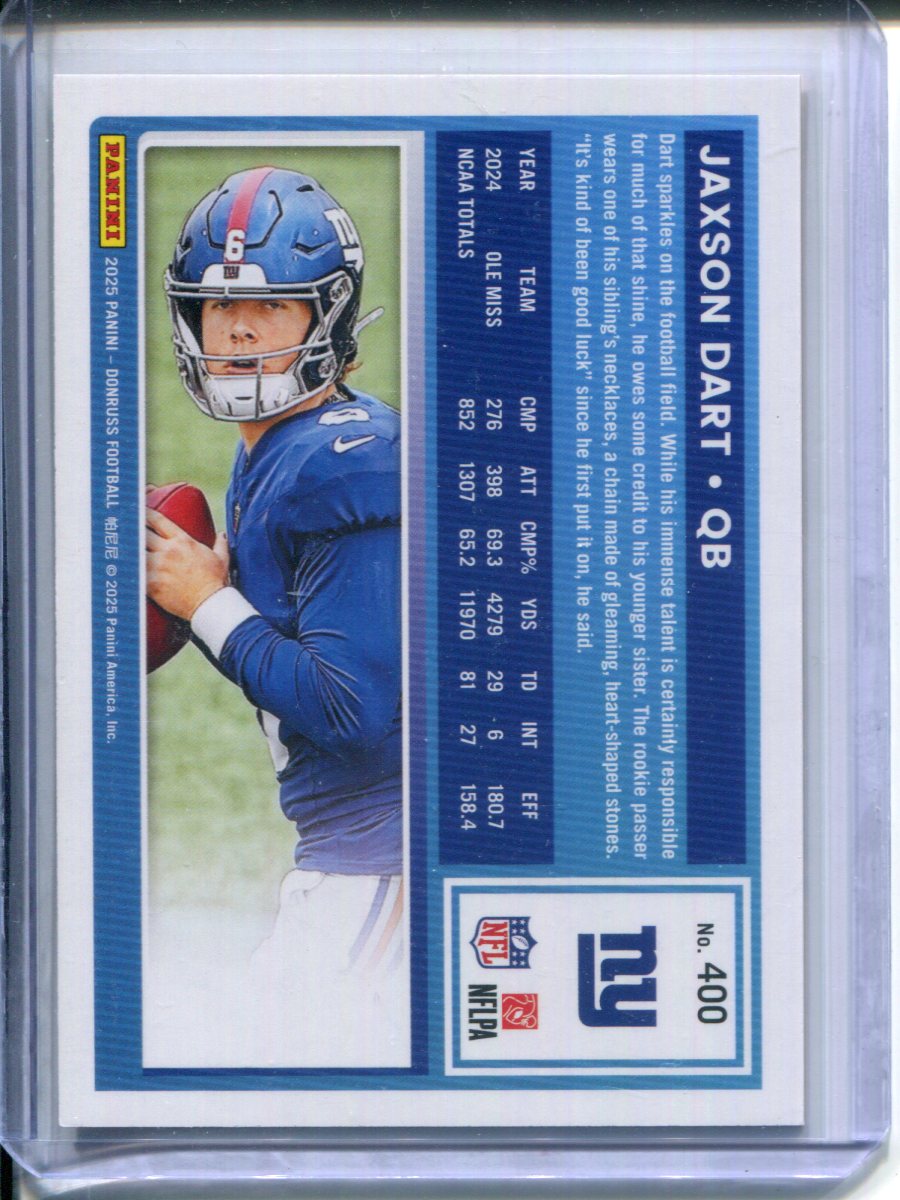 2025 Panini Donruss Jersey Number Jaxson Dart #400 Gold #3/6 (SOFT CORNER)