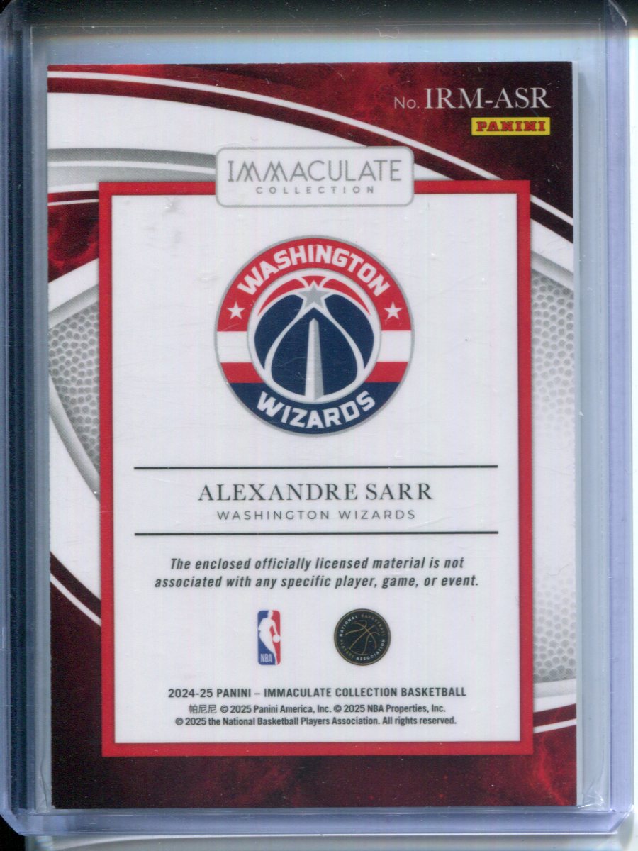 2024-25 Panini Immaculate Collection Alexandre Sarr #IRM-ASR Jersey Patch #1/5
