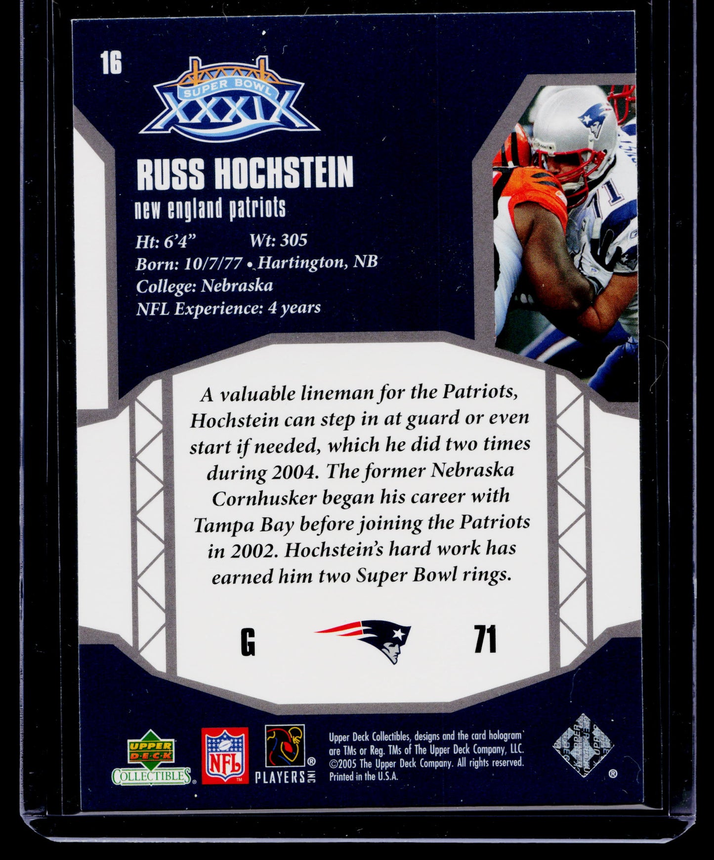 2005 Upper Deck Collectibles Super Bowl XXXIX Russ Hochstein #16