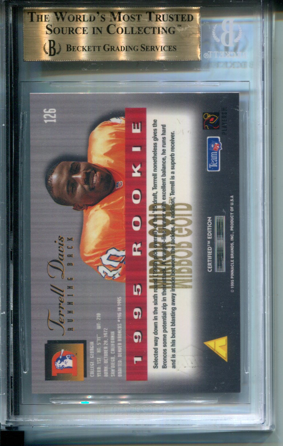 1995 Select Certified Mirror Gold Terrell Davis #126 Rookie Card BGS 9.5