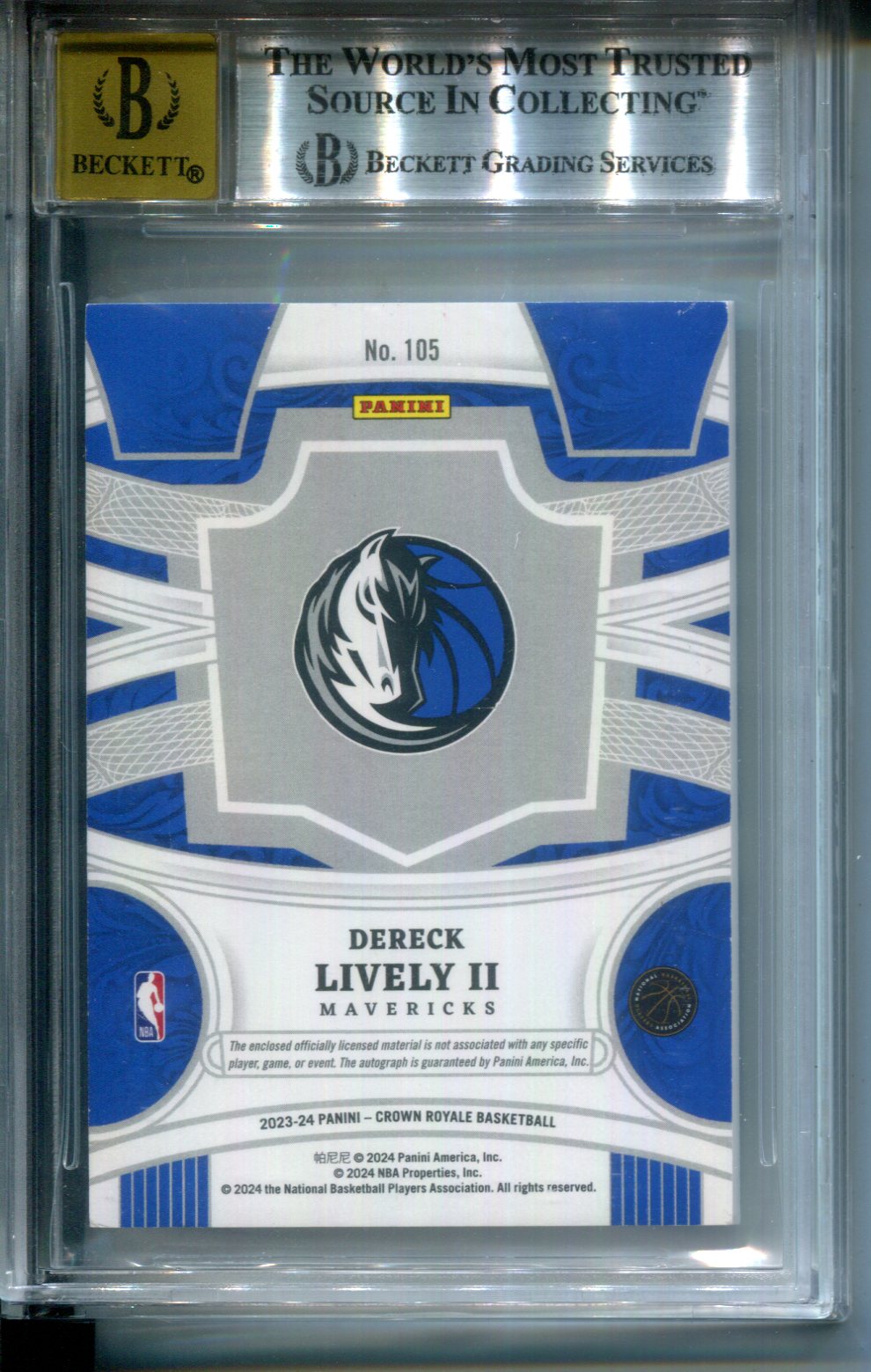 2023-24 Crown Royale Rookie Silhouette Patch AUTO Dereck Lively II #2/12 BGS 9
