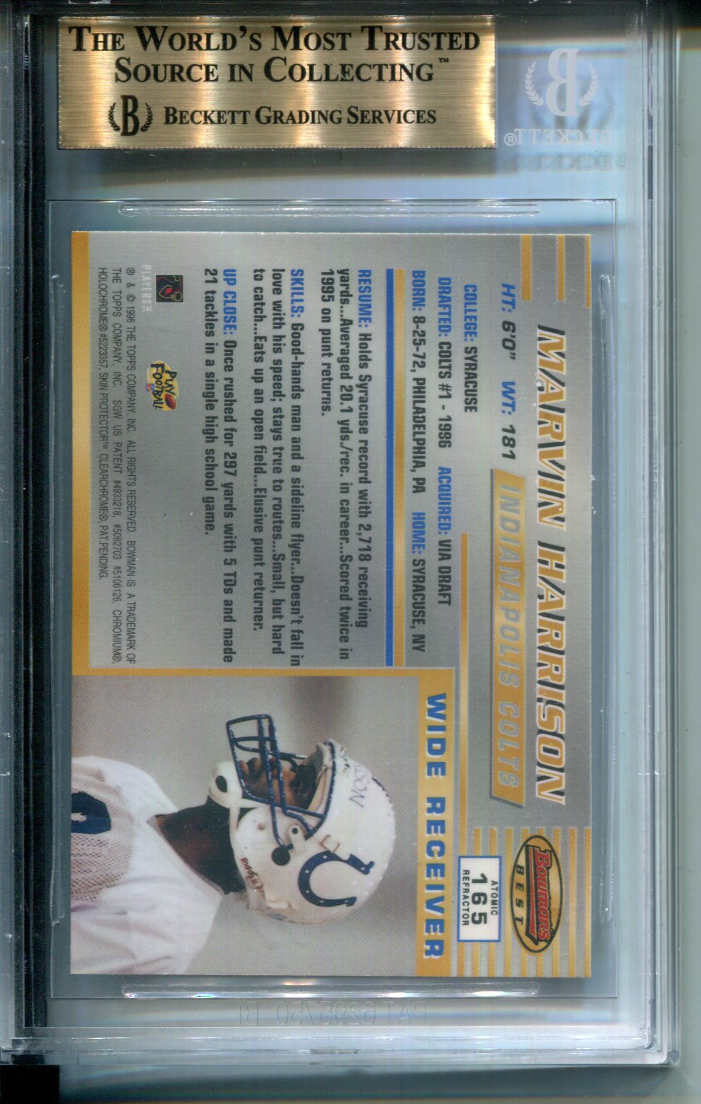 1996 Bowman's Best Atomic Refractors Marvin Harrison #165 BGS 9.5 ROOKIE
