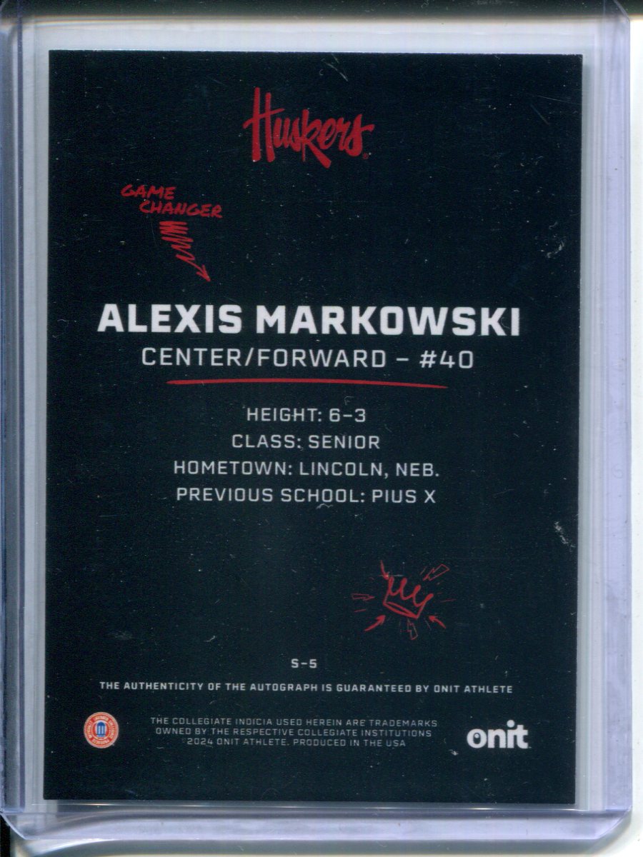2024-25 Onit Nebraska Signature Series BLACK AUTO Alexis Markowski #12/20