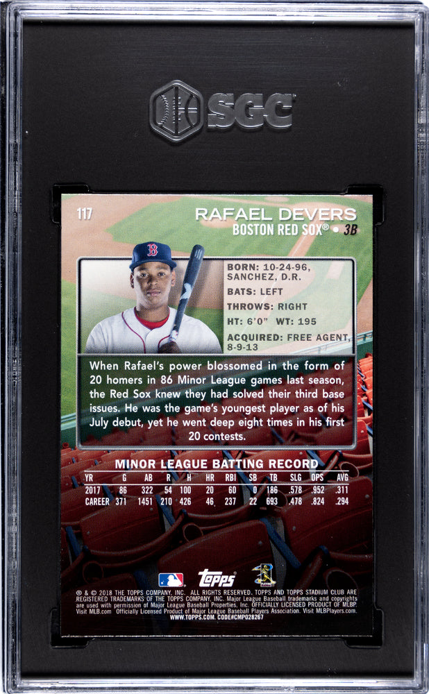2018 Topps Stadium Club Rafael Devers #117 Red Jersey SGC 9 POP 1