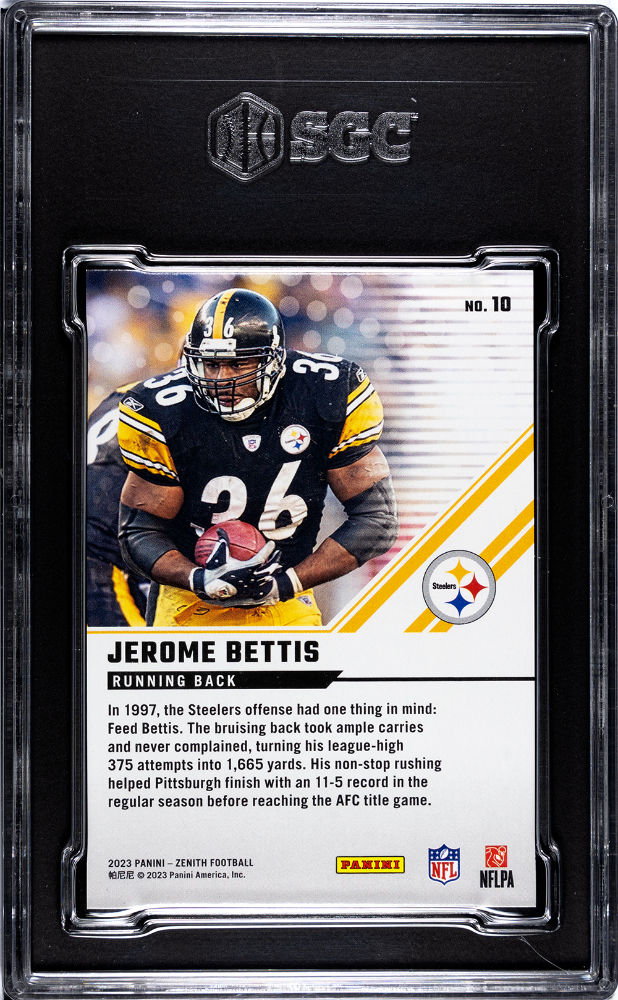 2023 Panini Zenith Jerome Bettis #10 Epix Game Emerald SGC 9 2/10 pop 1