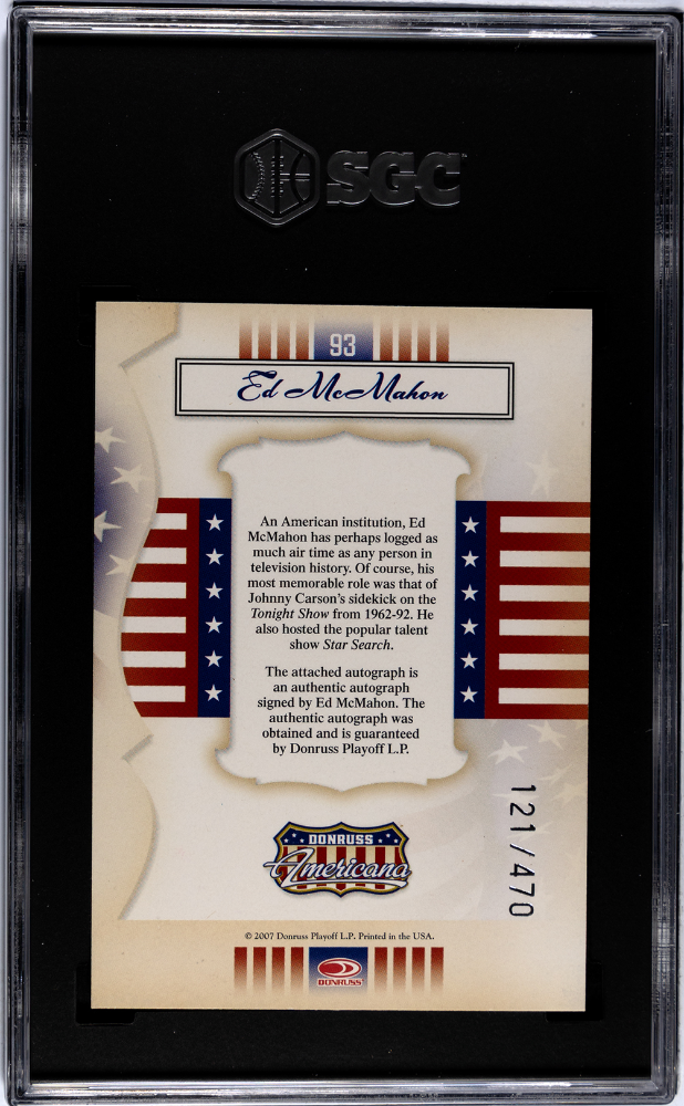 Ed Mcmahon 2007 Donruss Americana Private Signings SGC 7 /470