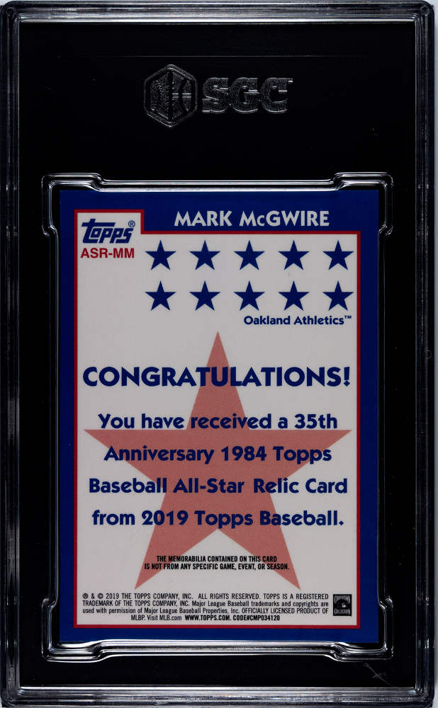 2019 Topps Mark Mcgwire #ASR-MM All Star Relic SGC 9.5 POP 1