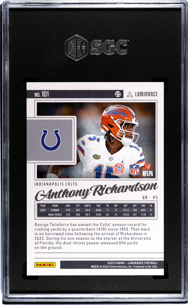 2023 Panini Luminance Anthony Richardson #101 Gold #24/200 SGC 9 POP 1 Rookie