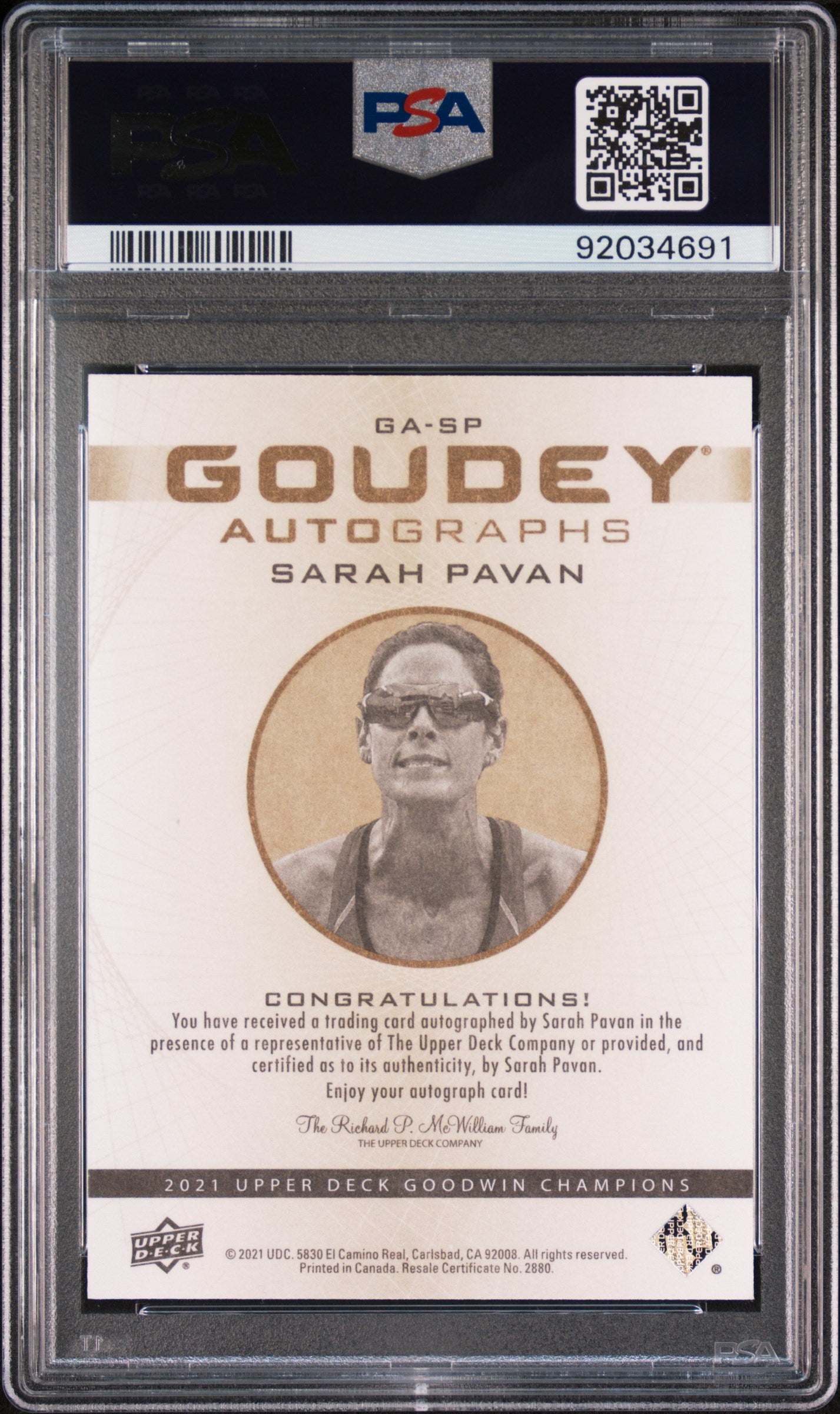 2021 Upper Deck Goodwin Champions Goudey AUTO Sarah Pavan Nebraska #SP PSA 10