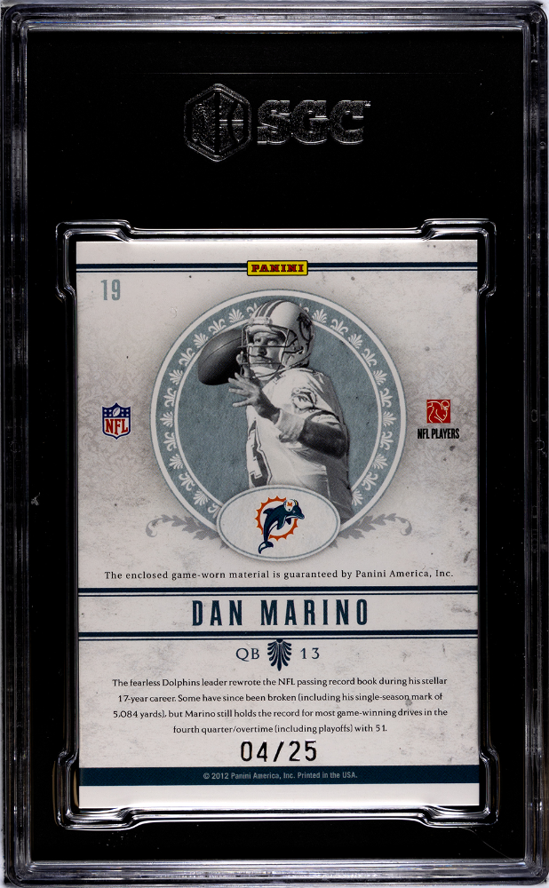 2011 Playoff National Treasures Dan Marino #19 NFL Greatest Mat. Prime SGC 9 /25
