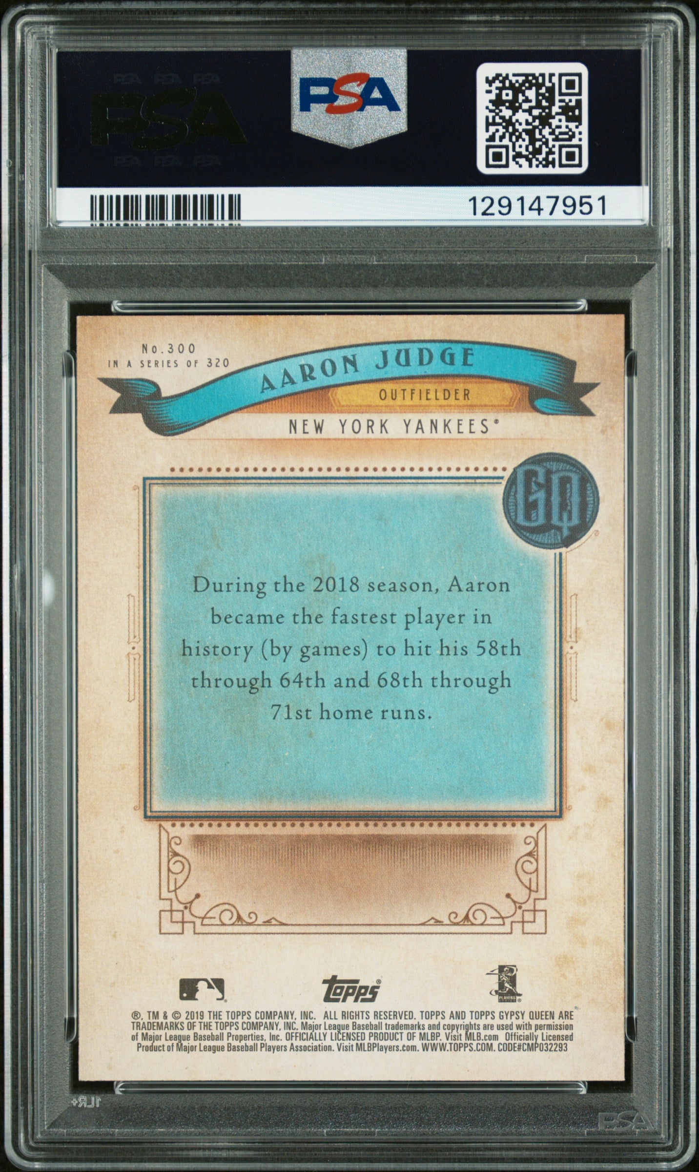 2019 Topps Gypsy Queen Aaron Judge #300 Missing Nameplate PSA 10 POP 2