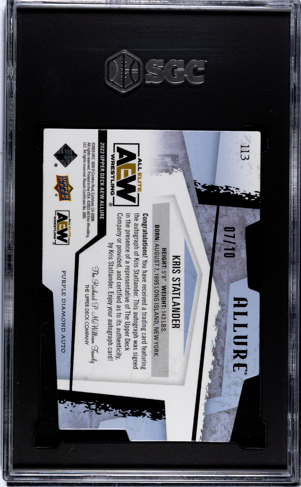 2022 Upper Deck Aew Allure Kris Statlander #113 Auto Purple Diamond SGC 10 POP 1