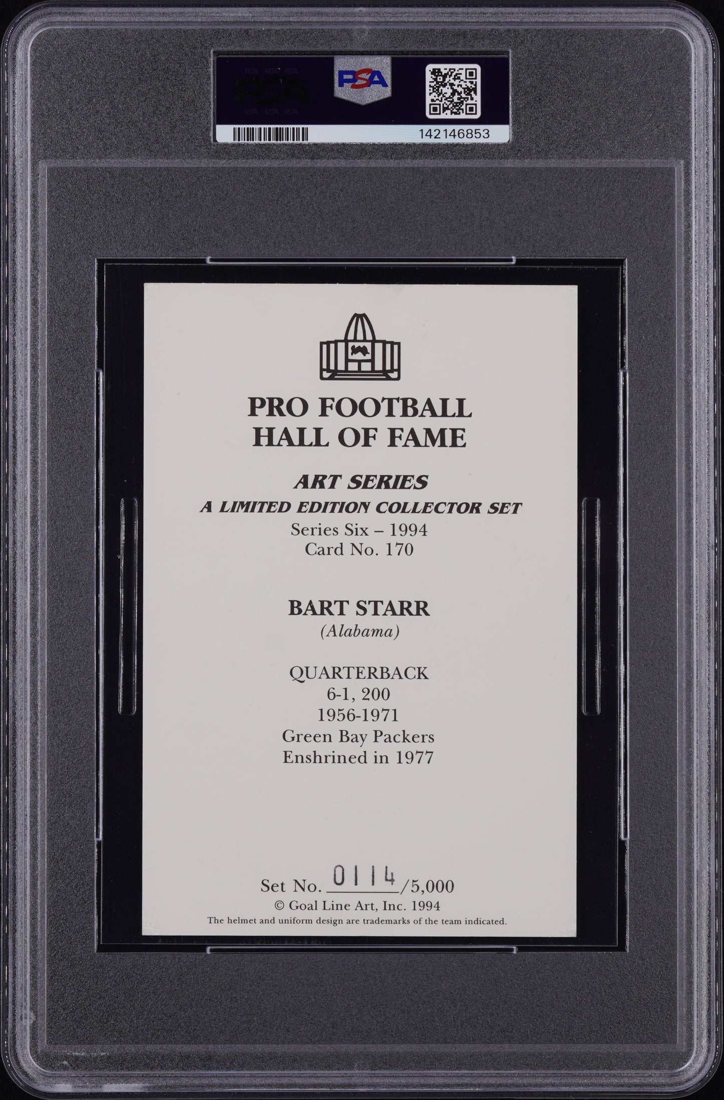 1989-2016 Goal Line Hof Bart Starr Signed #170 PSA 6.5 AUTO 10 LOW POP Autograph