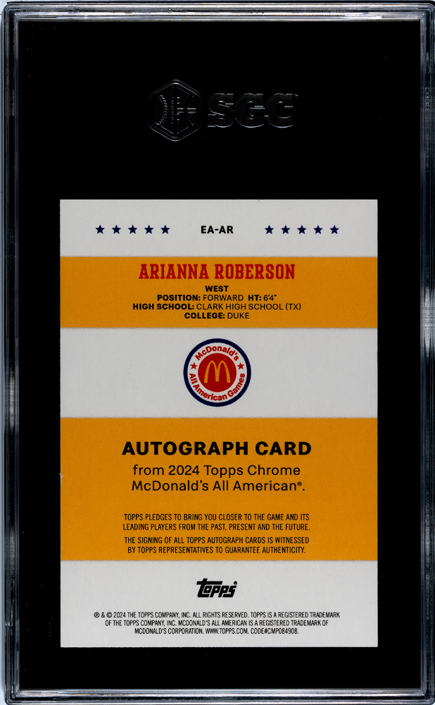 2024 Topps Chrome Mcdonald's All-American Arianna Roberson Event Auto SGC 9.5