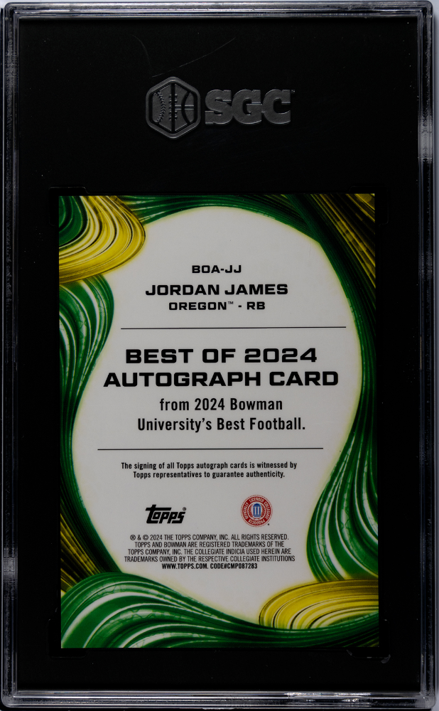 2024 Bowman U Best Jordan James #BOA-JJ Of '24 Autograph AUTO SGC 10