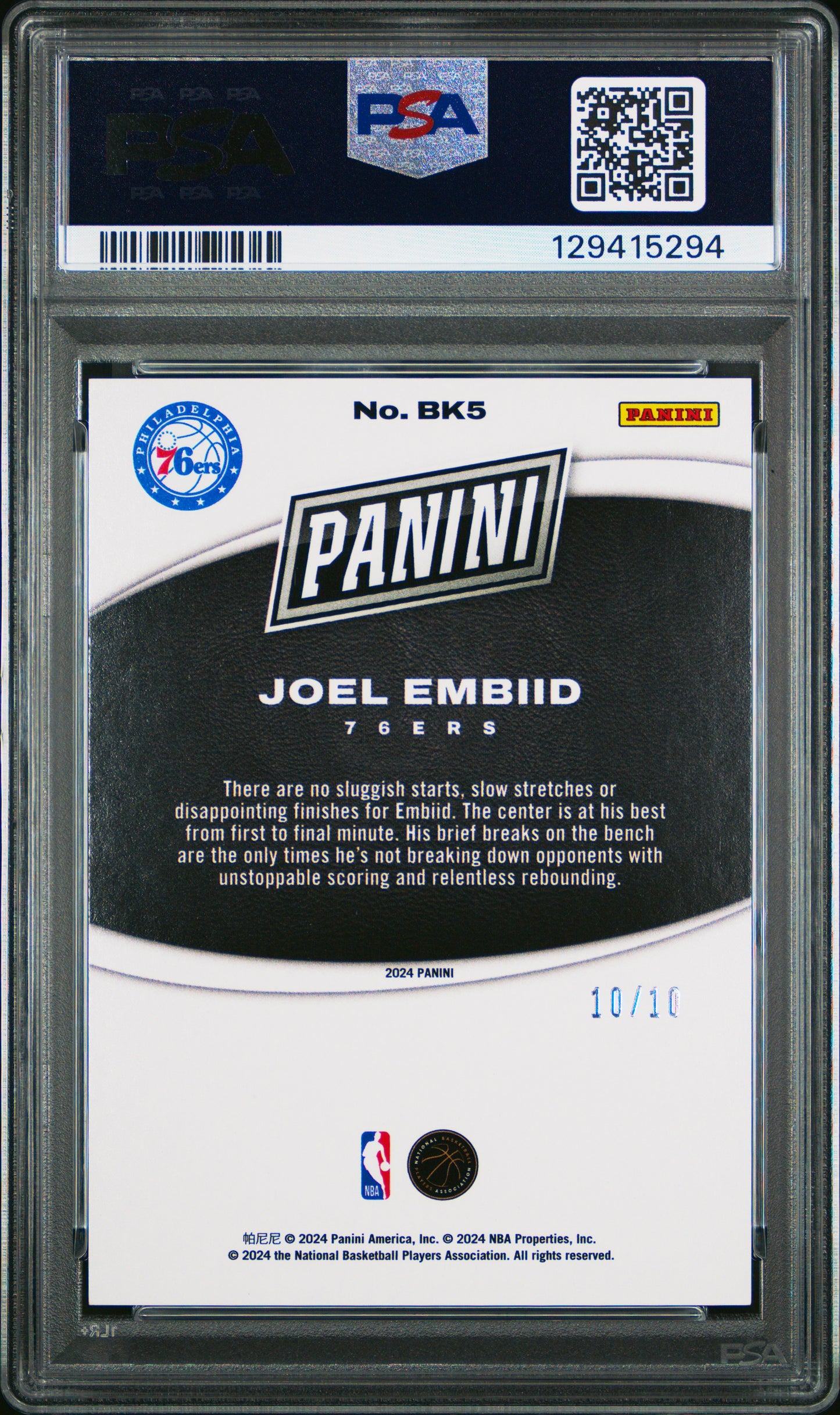 2024-25 Panini Black Friday Basketball Joel Embiid #BK5 Gold PSA 10 pop 2 10/10