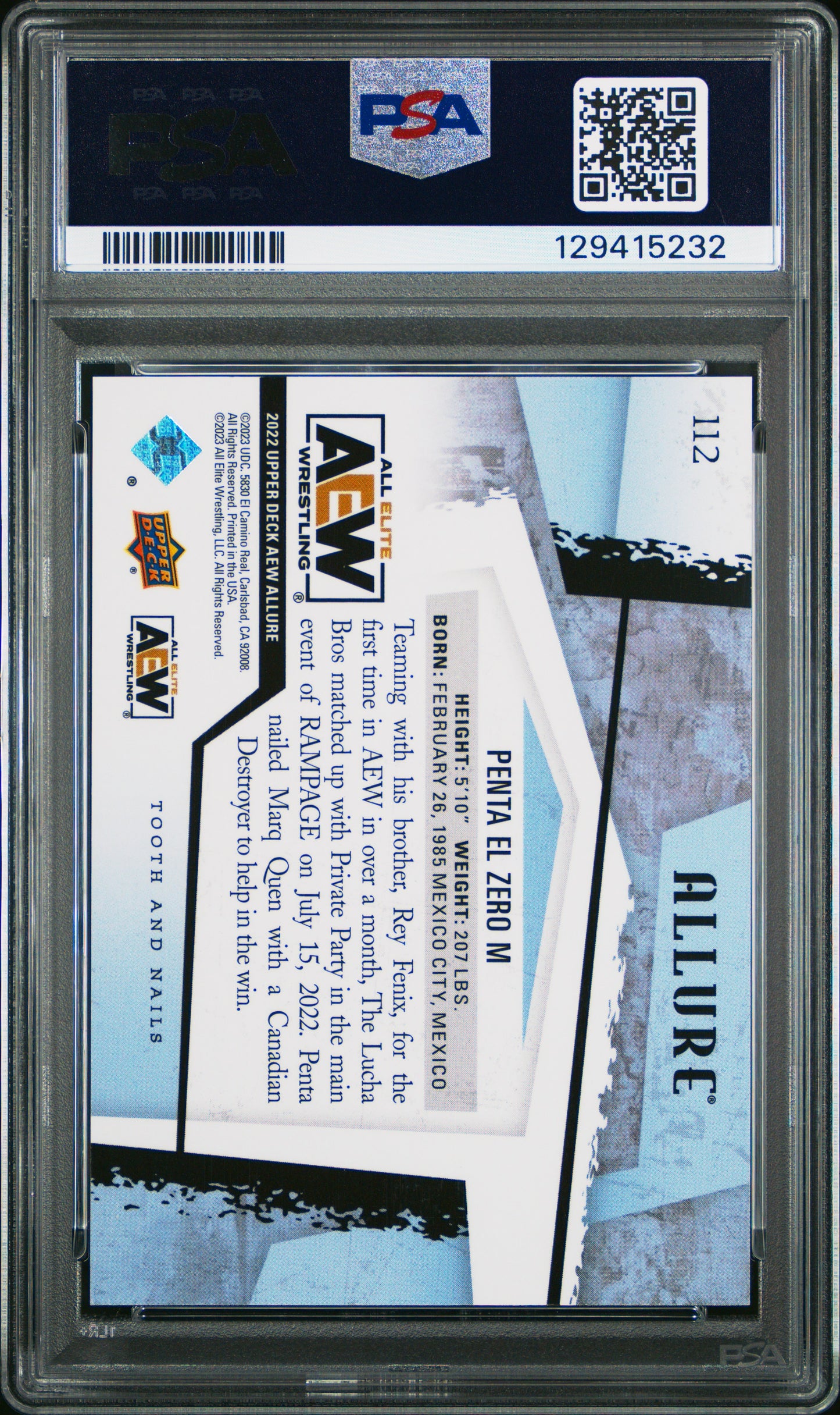 2022 Upper Deck Allure Aew Penta El Zero M #112 Tooth And Nails PSA 10 pop 1