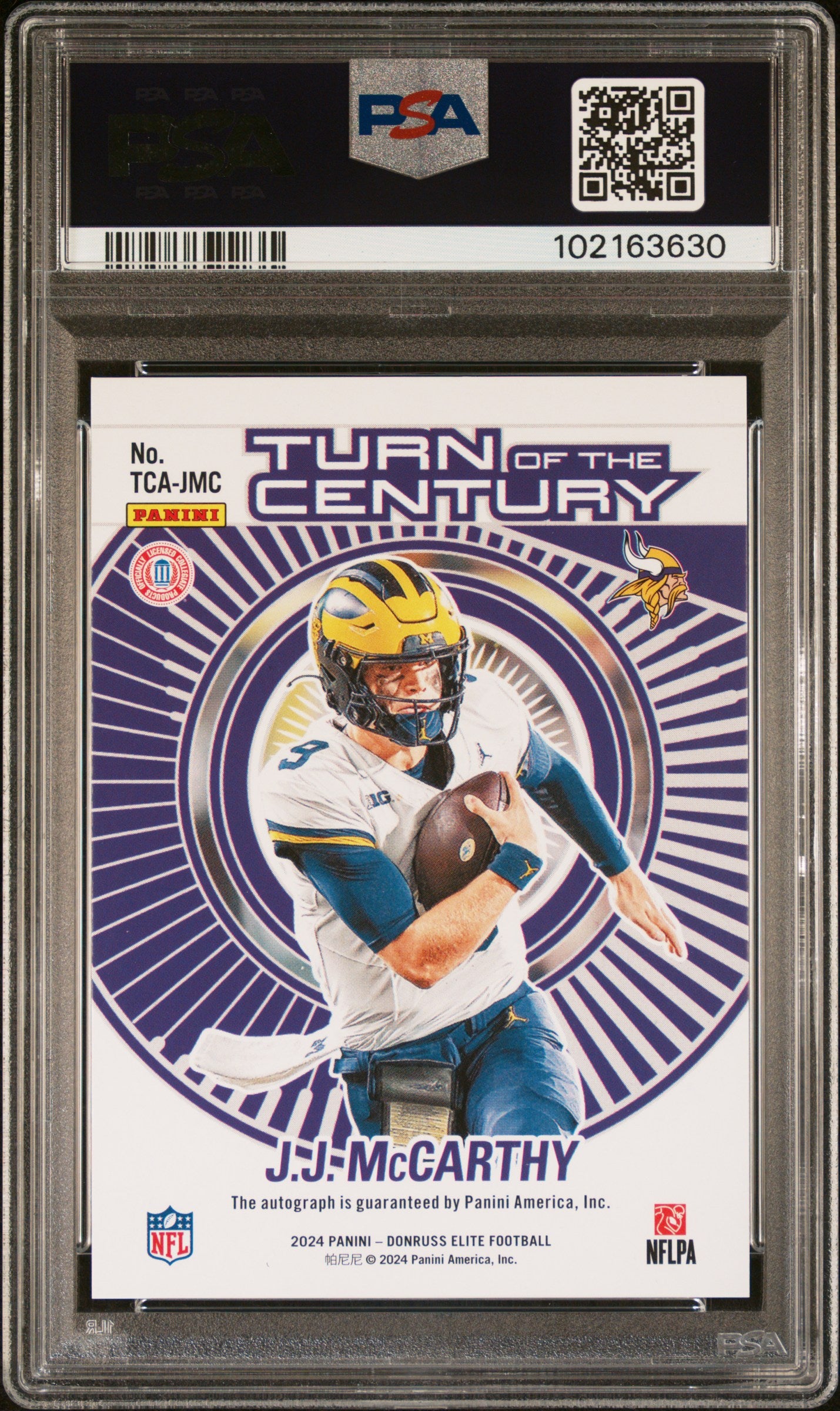 2024 Panini Donruss Elite Turn Of The Century JJ Mccarthy #29/299 PSA 10 AUTO 10