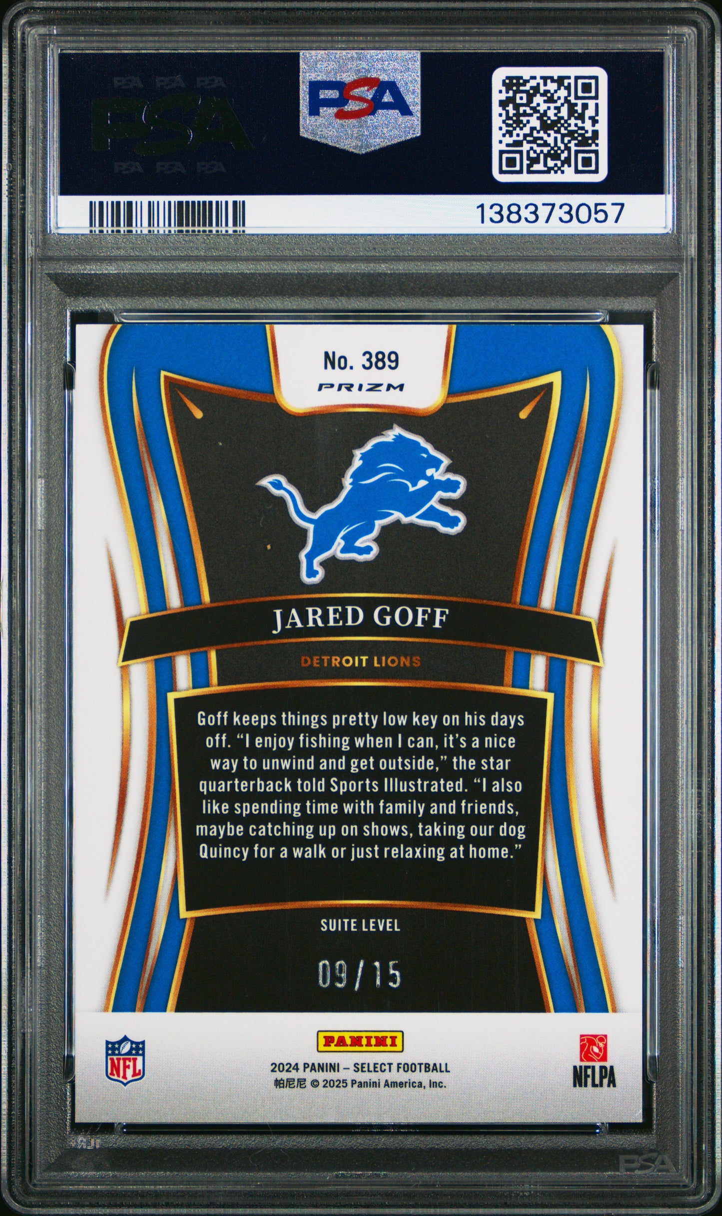 2024 Panini Select Jared Goff #389 Pink Glitter PSA 8