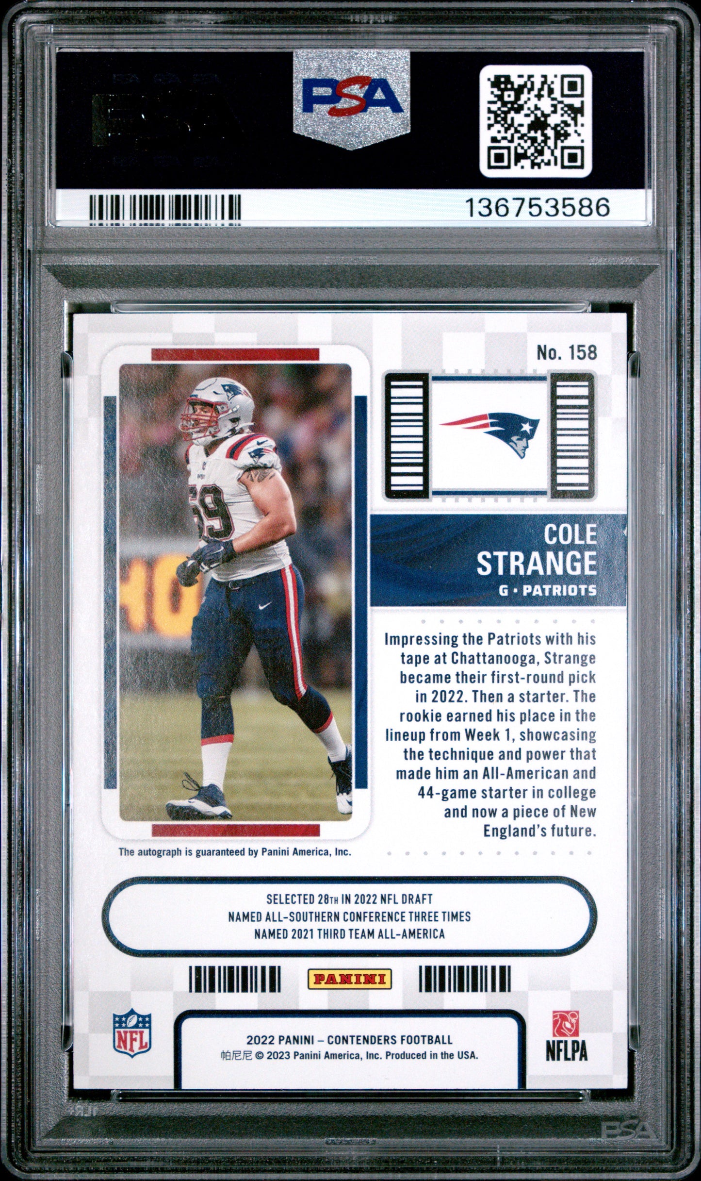 2022 Contenders Cole Strange #158 Autograph Cracked Ice 01/22 PSA 9 pop 2