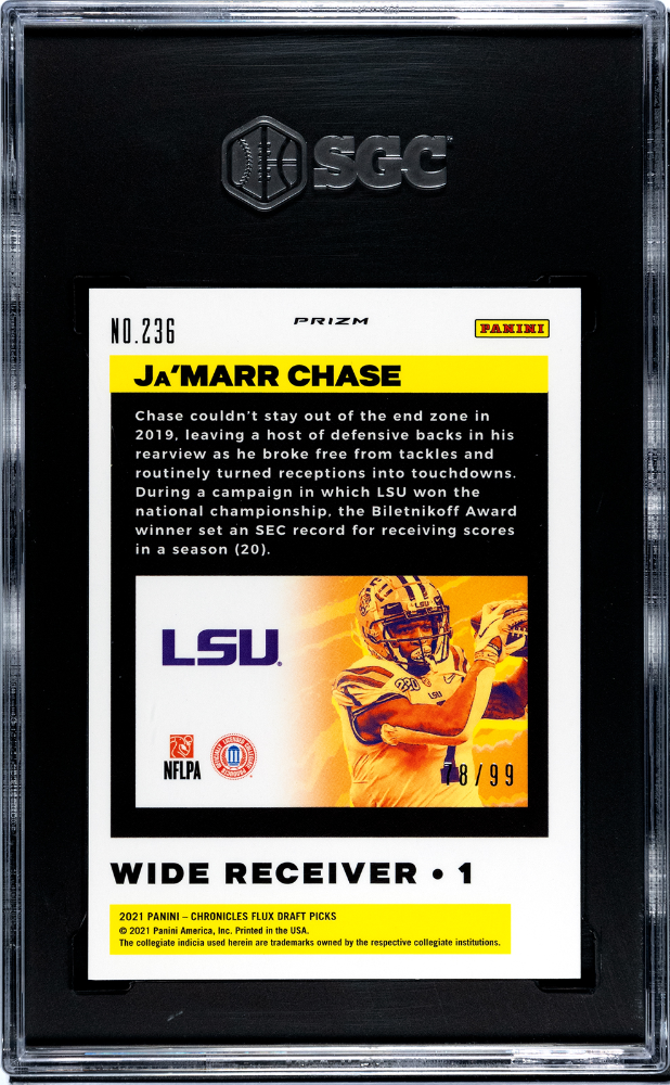2021 Panini Chronicles Draft Picks Ja'marr Chase #236 Flux Blue Prizm /99 SGC 10