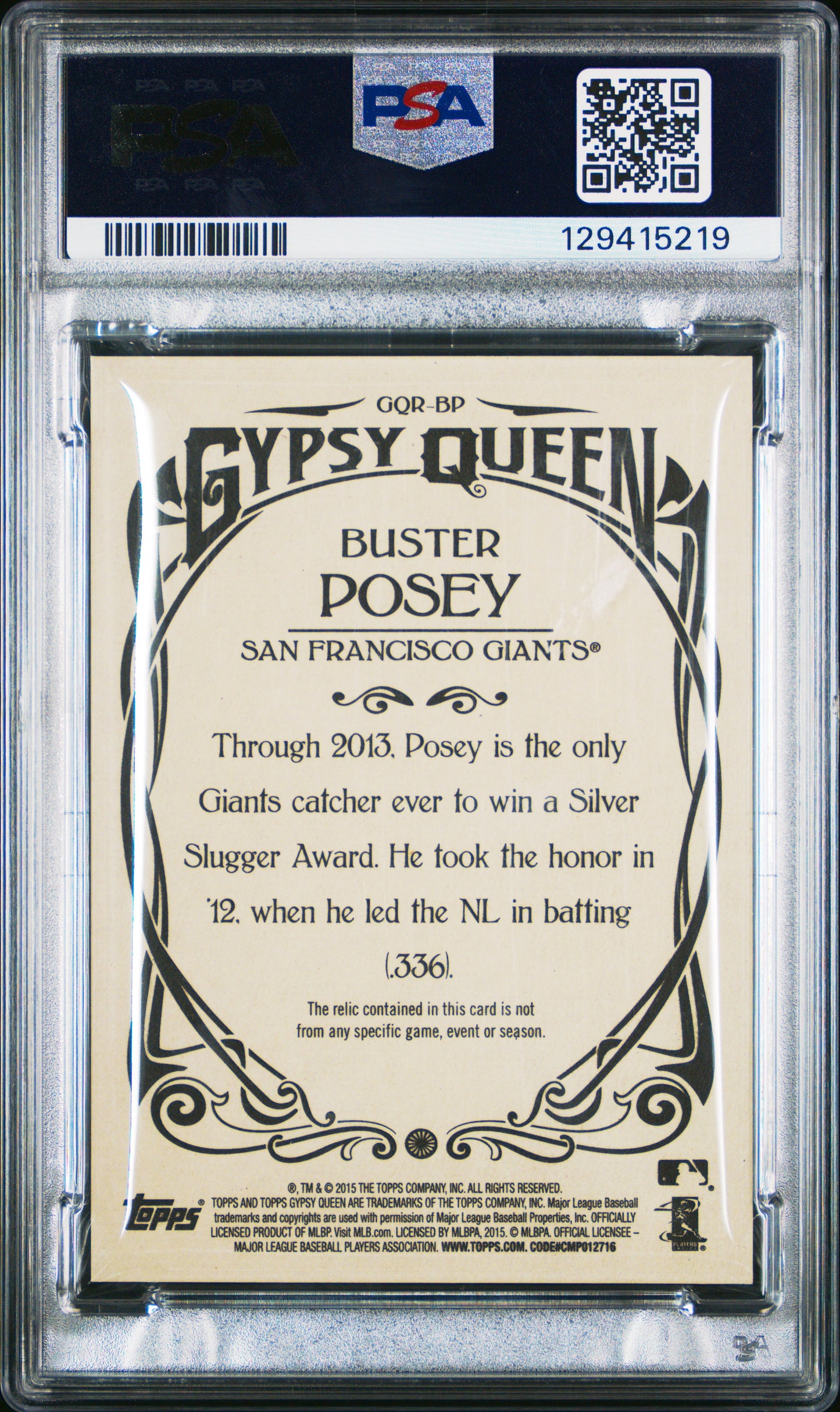 2015 Topps Gypsy Queen Relics Buster Posey #BP PSA 9 pop 2