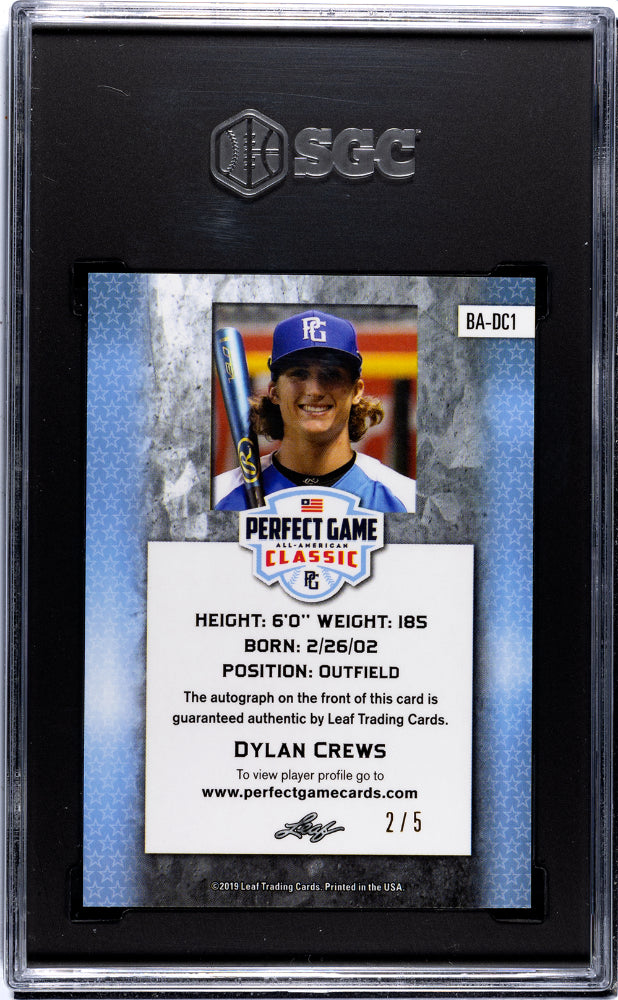 2019 Leaf Metal Perfect Game All-American Dylan Crews AUTO #/5 Red SGC 9 POP 1