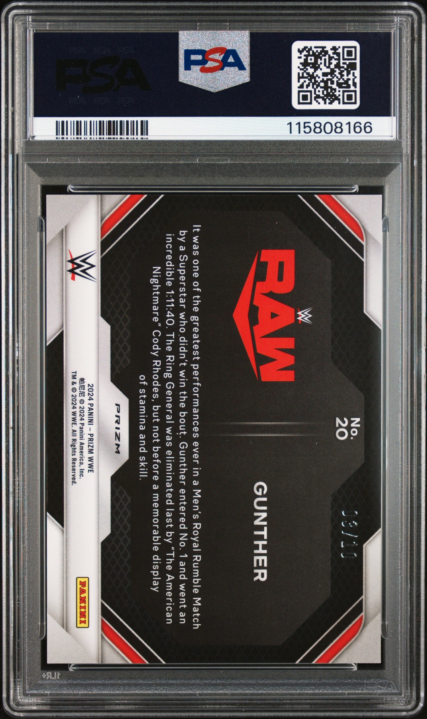 2024 Prizm WWE Rumble Performances Gunther GOLD PRIZM #3/10 PSA 10 POP 1