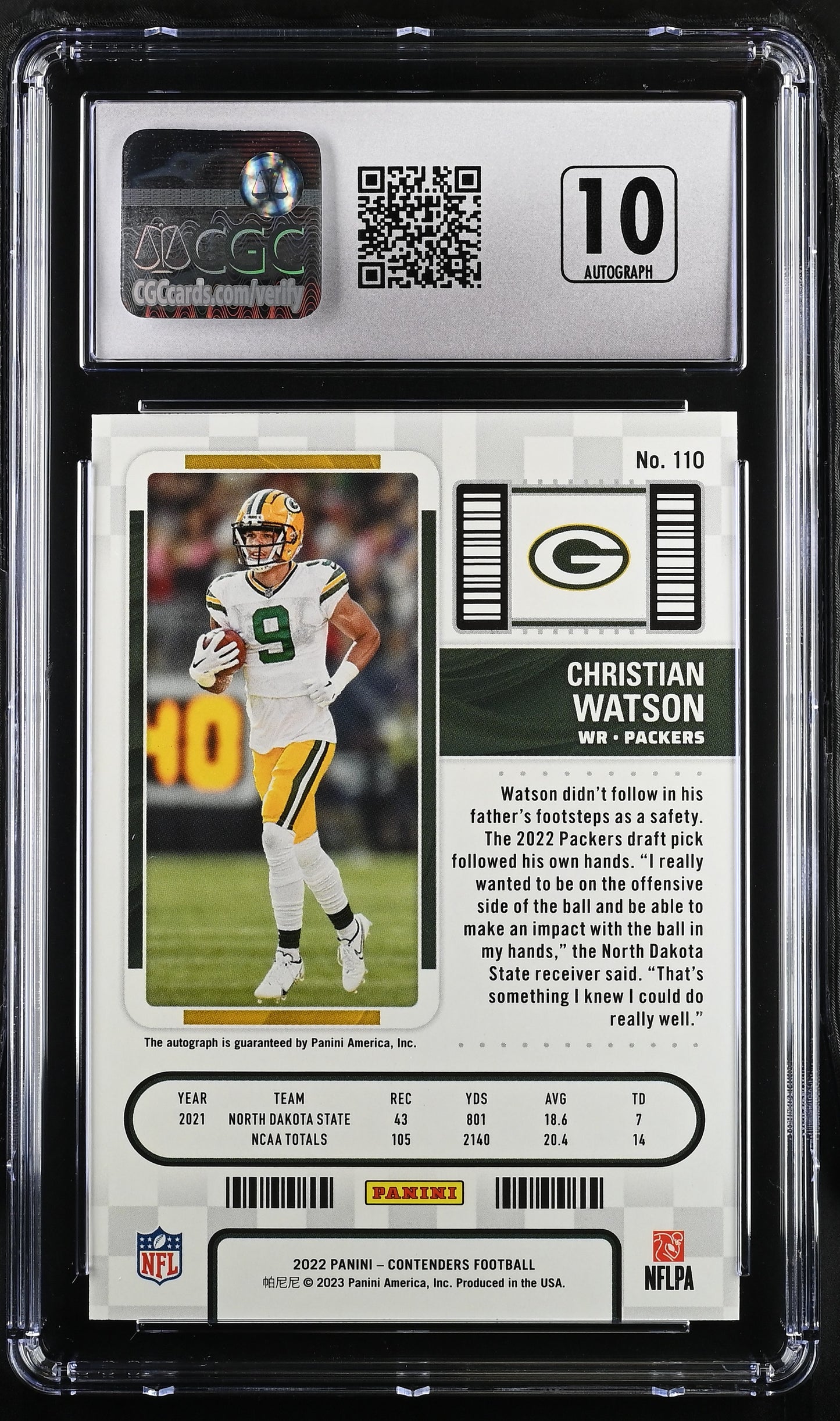 2022 Contenders Christian Watson #110 Rookie Ticket Autographs CGC 9.5 POP 2