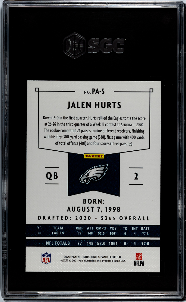 2020 Panini Chronicles Jalen Hurts #PA-5 SGC 9.5
