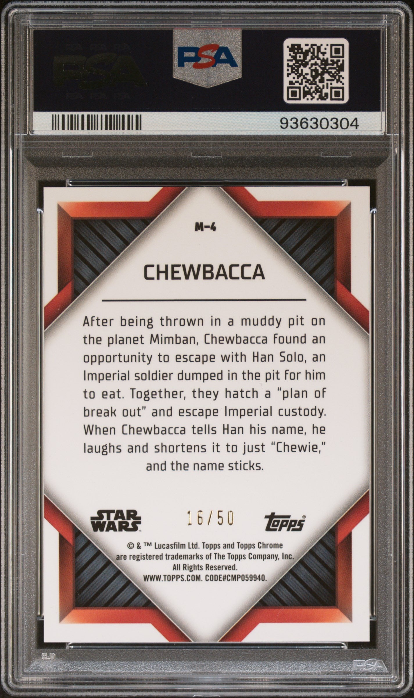 Chewbacca 2023 Topps Chrome Star Wars Monikers Gold Refractor PSA 10 /50 pop 4