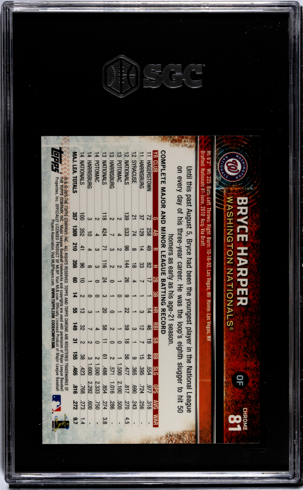 2015 Topps Chrome Bryce Harper #81 Refractor SGC 9.5 POP 1