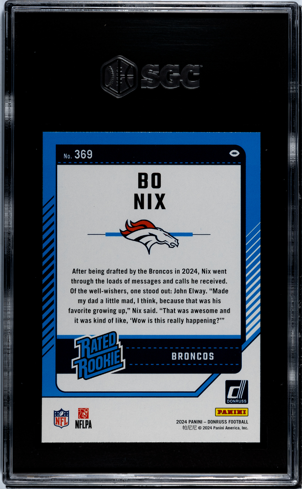 2024 Donruss Bo Nix #369 Blue Press Proof SGC 9
