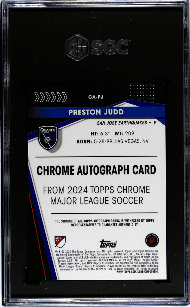 2024 Topps Chrome MLS Preston Judd Black Refractor #3/10 AUTO SGC 10 POP 1