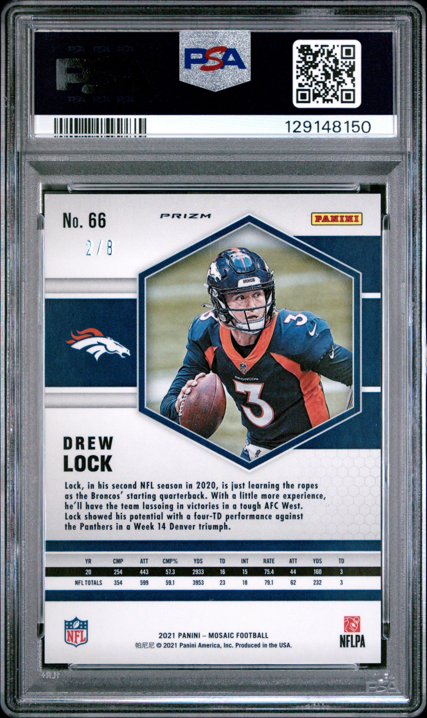 2021 Panini Mosaic Drew Lock #66 Black Gold Choice PSA 8 2/8 pop 1