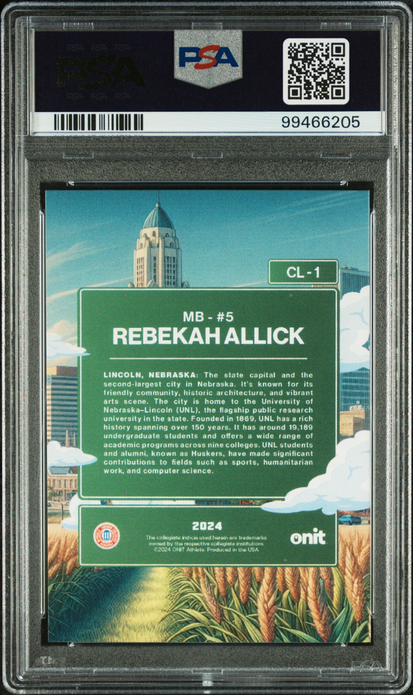 2024 Onit University Of Nebraska Volleyball City Limits Rebekah Allick PSA 10